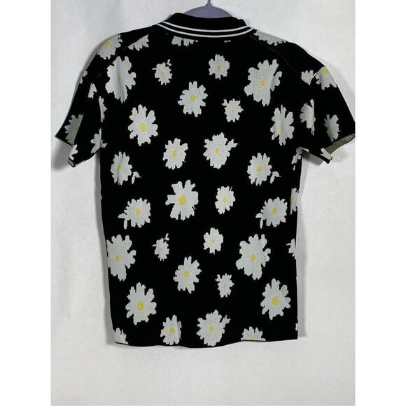 Maje Women's Black Daisy Print Jacquard Quarter Zip Polo Shirt Size 1 Sm… - Picture 7 of 16